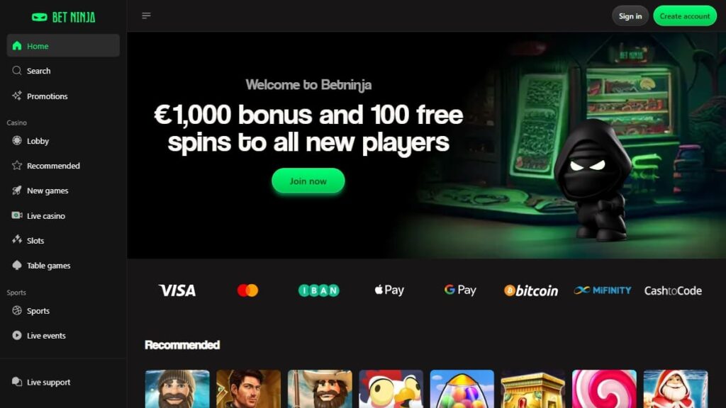 homepage van casino zonder cruks aanbieder betninja